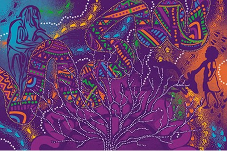 A Guidance Through Time artwork by Quandamooka artists Casey Coolwell and Kyra Mancktelow